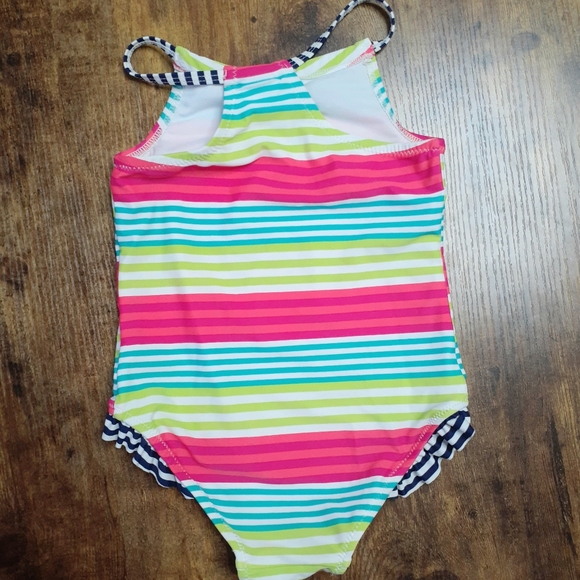 Kiko & Max Green Pink Blue Stripe Ruffle Swimsuit - Picture 5 of 5